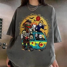 Halloween Horror Movie T-Shirt Funny Scary Villains in Mystery Van Graphic Tee