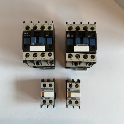 QTY 2 Telemecanique LC1-D18-10 LC1D1810 Contactor w/ LA1 DN 20 auxillary contact