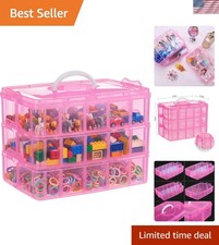 Bead Organizer 3 tier 30 grid Stackable Craft Hair Tackle Storage Pink  Stac...
