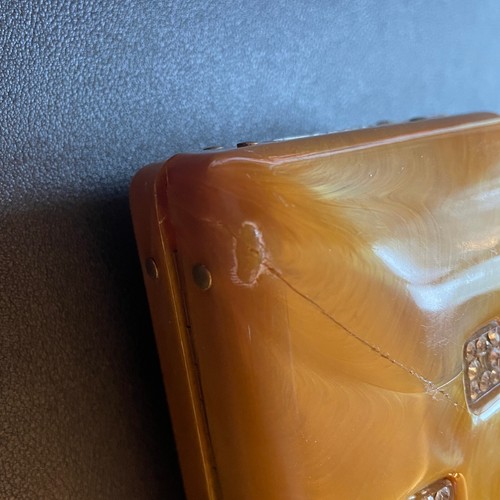 1950s Vintage Caramel Lucite Clutch With Rhinestone Inlaid - Bild 11 von 11