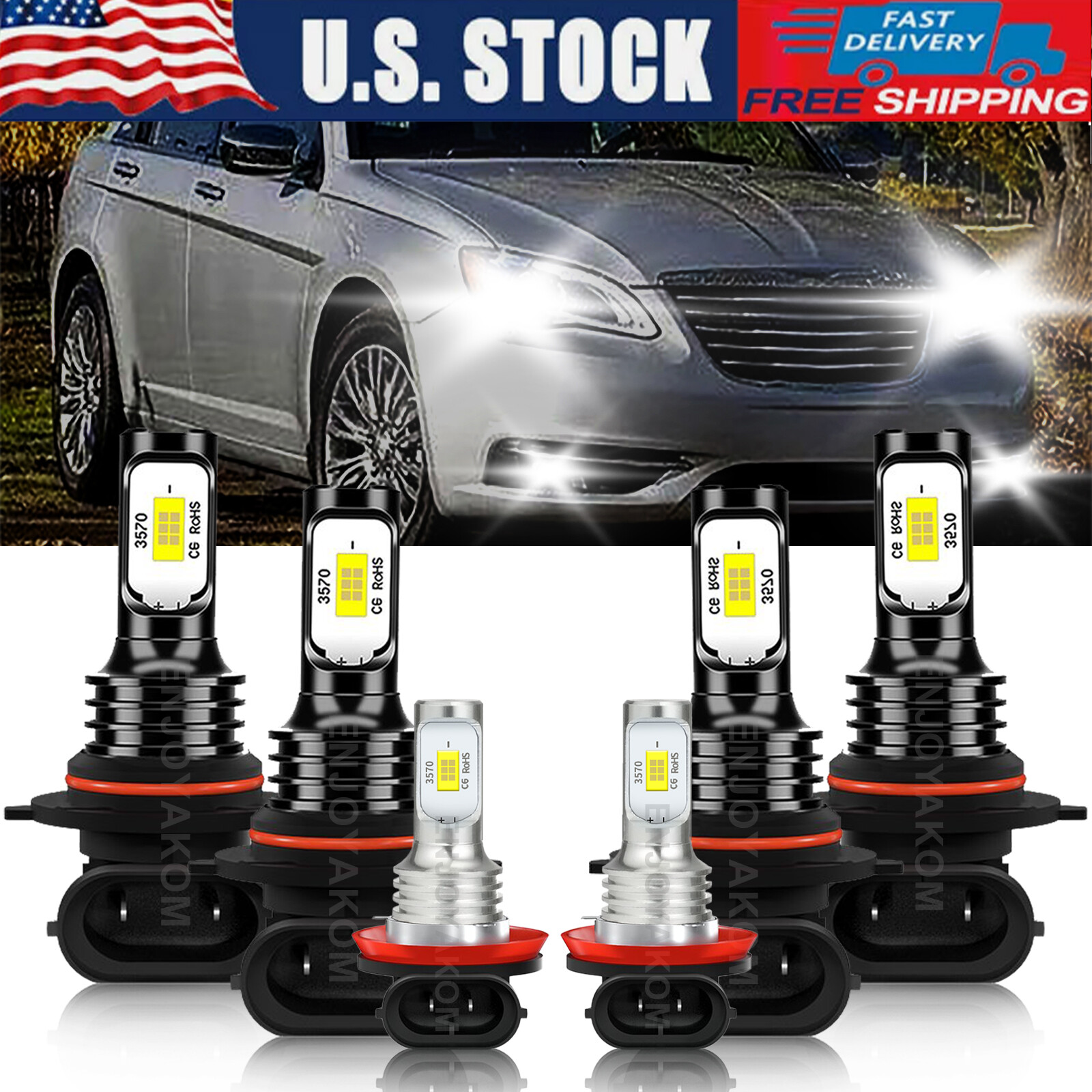 For Chrysler 200 2016-2017 6x LED Headlight Car Bulbs+Fog Light 6000K white