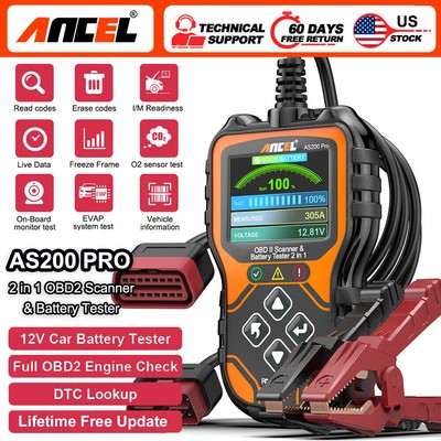 ANCEL AS200 Pro Car Code Reader Scan Diagnostic Tool Battery Charging Tester 