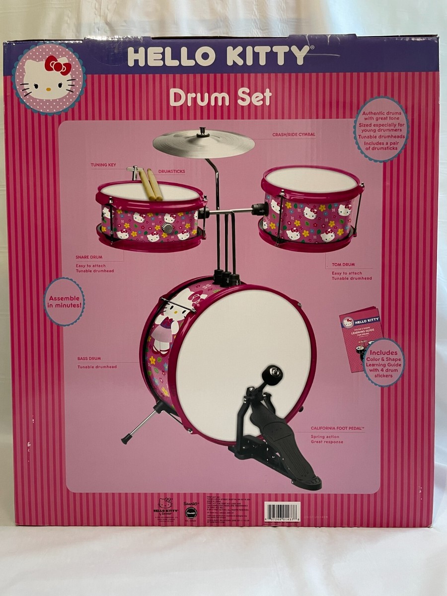 NEW SEALED AUTHENTIC HELLO KITTY DRUM SET BASS SNARE CYMBAL TOM PEDAL  TUNNING