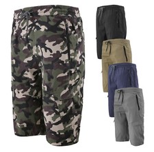 Men's Casual Cargo Elastic Drawstring Waist Stretch Cotton Multi Pocket Shorts