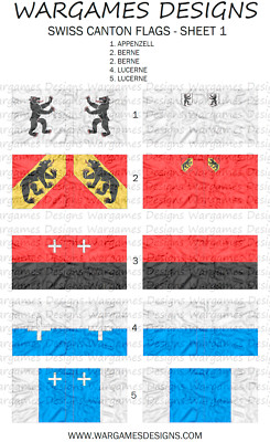 15 mm Schweizer Kantonsfahnen - Blatt 1 - Hecht & Schotte, NEBEL, DBR, Impuls, Barock