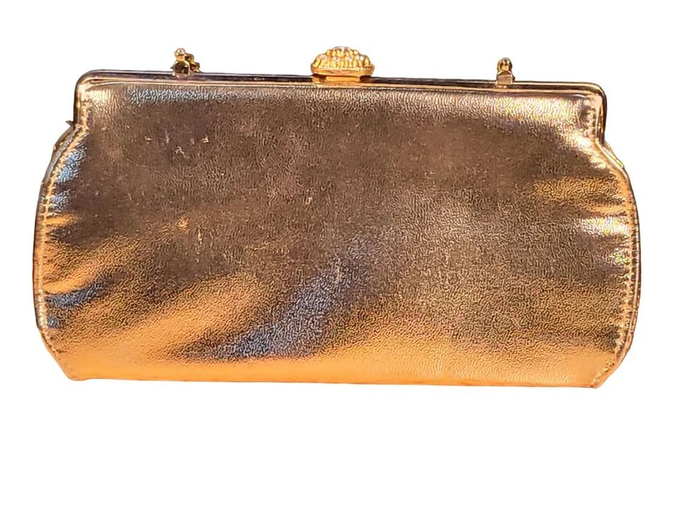 Bolso sin asas dorado vintage de noche diseñador de gota cadena pequeña fiesta ropa de noche Foto 3 de 4