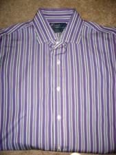 Mens Purple Green Stripe RALPH LAUREN POLO Long Sleeve Shirt Large 16.5