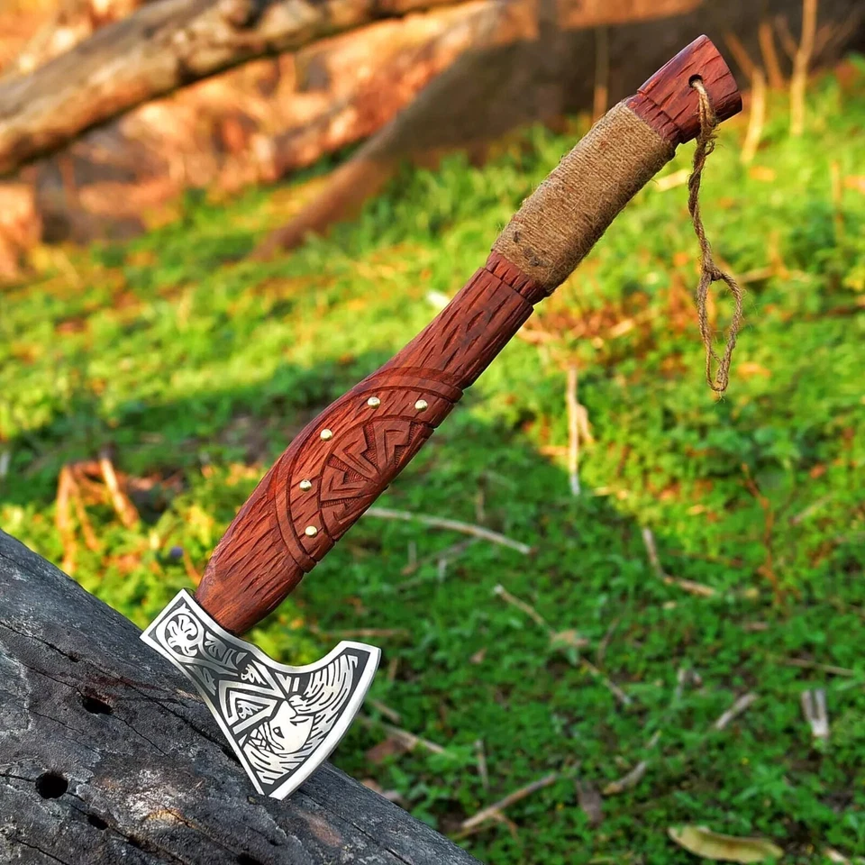 Handgeschmiedete Palisanderaxt Klinge Kohlenstoffstahl Jagdaxt Wikingeraxt Beil - Bild 2 von 4