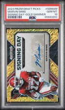 Marvin Mims 2023 Prizm Draft Picks S.D. Gold Shimmer Auto 03/15 PSA 10! Pop 1