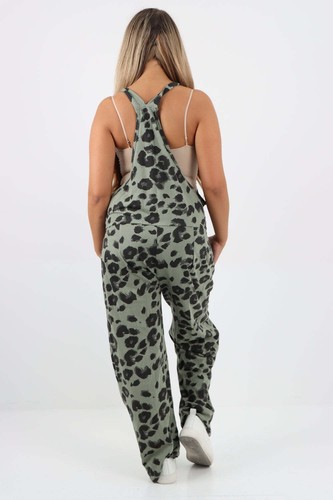 Dungaree Women Leopard Print Jersey Dungaree Jumpsuits Front Tie Knot Design Cas - Picture 15 of 44