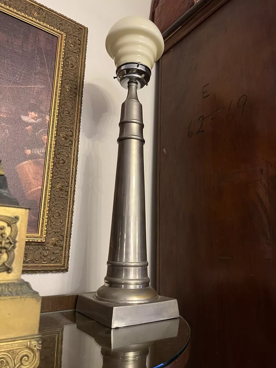 Tall Original 1930s Art Deco Lighthouse with Original Yellow Glass Shade