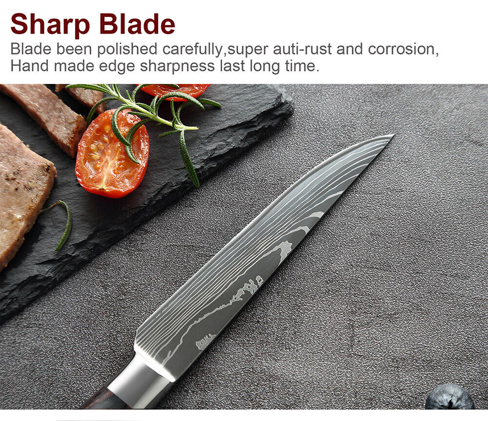 6Pcs Kitchen Steak Knives Set Japanese Damascus Style Stainless