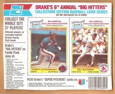 DRAKE'S BIG HITTER UNCUT 1986 CARD PANEL-STRAWBERRY/METS & BILL BUCKNER/RED SOX