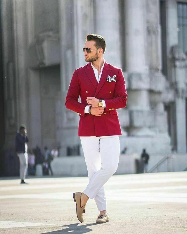 Mens red double breasted blazer sale