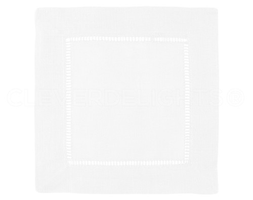 Servilletas de cóctel Hemstitch de 6" - 100% lino - blancas - monograma de montaña rusa en blanco - Imagen 2 de 4
