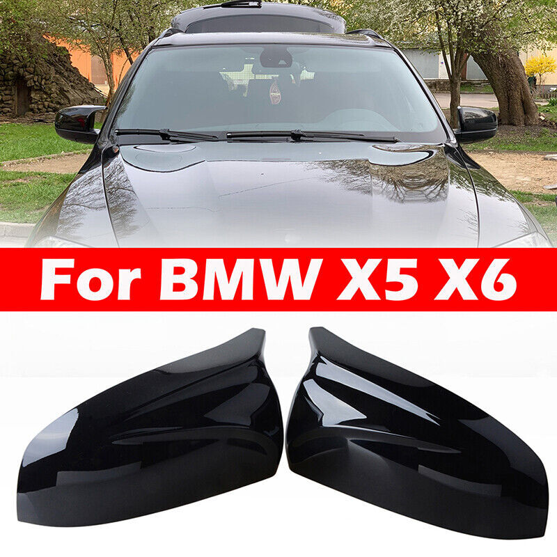 Pair M Style Door Side Mirror Cover Cap Gloss Black For BMW X5 X6 E70 E71 07-13