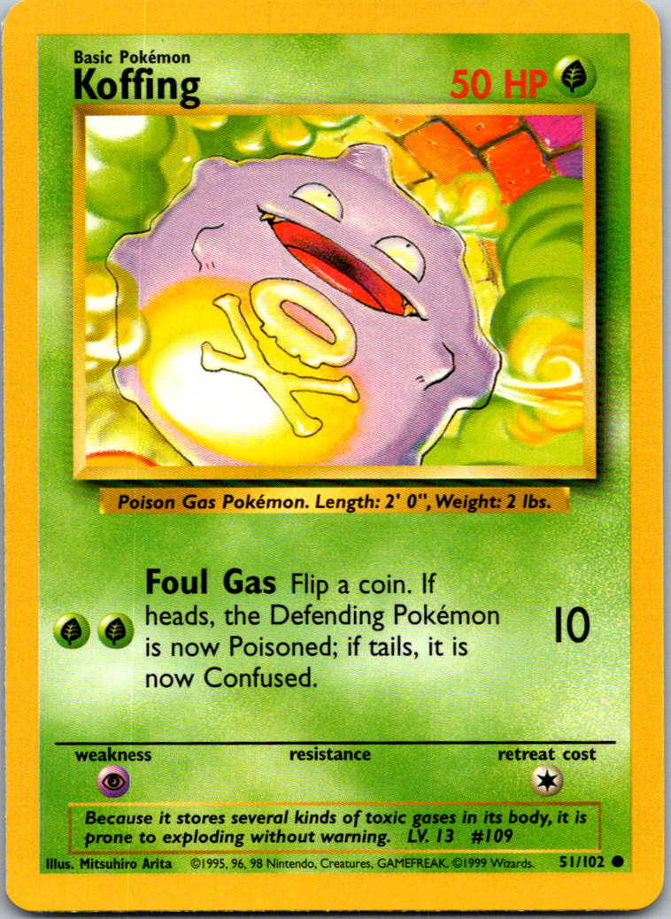 Pokémon TCG - Koffing - 51/102 - Common Unlimited - Base Set LP - NM 1999 WoTC