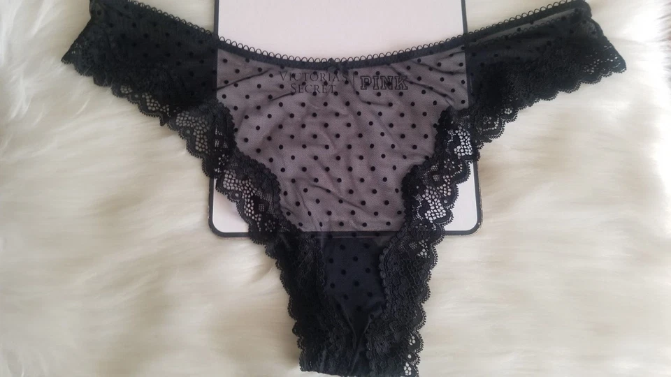 VICTORIA'S SECRET TEASE MESH LACE TRIM HIGH LEG THONG PANTY XL BLACK NWT - Image 3 of 4