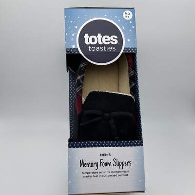 Totes Toasties Mens Sz M (8-9) Black/Gray Checkered Flannel Memory Foam Slippers Totes Toasties Men main image 4