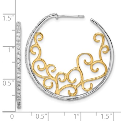 35mm Cheryl M 925 Silver & Gold-plated Brilliant-cut CZ Swirl Hoop