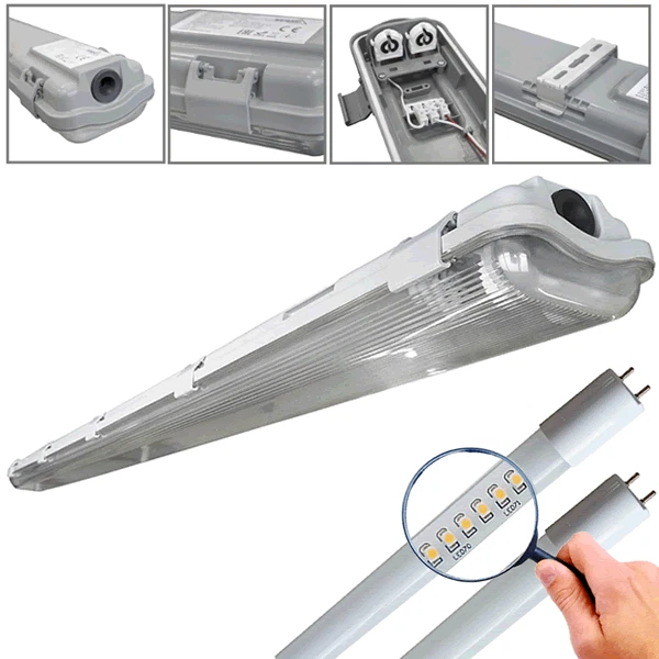 AMSLIGHT LED Feuchtraumleuchte SET Polycarbonat PC schlagfest OHL