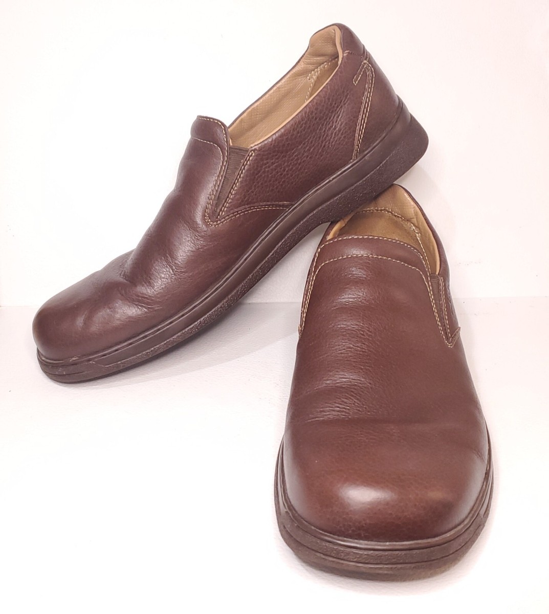 CLARKS MENS LOAFERS Sz 13 BROWN SMOOTH TOE SLIP-ON PADDED 