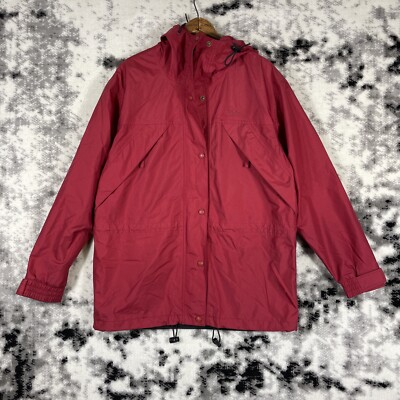 Cabelas Rain Jacket Mens Size Small Red Full Zip Snap Up Hooded Outdoors Gorp
