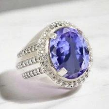 Tanzanite Oval Cut Gemstone With 925 Sterling Silver Ring For Men's #A138