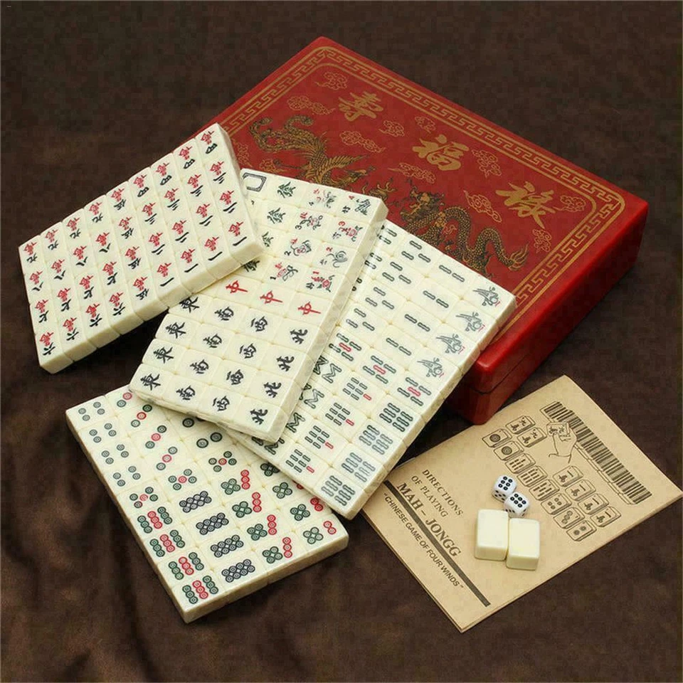 Vintage Mahjong Rare 144 Tiles Mah-Jong Set Bamboo Piece English Instructions - Image 4 of 4