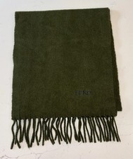 Vtg FENDI Embroidered Wool Scarf Green Fringe 11 x 54"