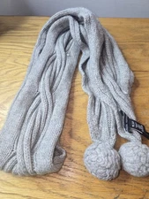 Banana Republic Gray Merino Wool Cashmere Cable Knit Scarf Poms
