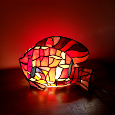 Vtg Tiffany Style Stained Glass Tropical Fish Table Lamp With Bulb 9"x12"