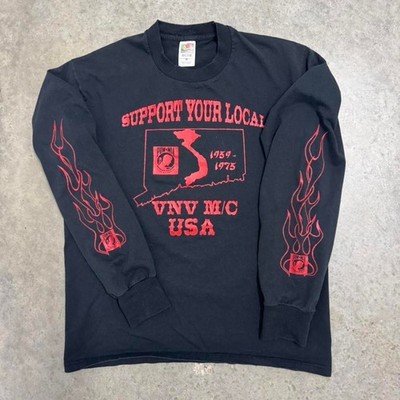 Vintage 90s Motorcycle Club T-shirt Support Long Sleeve VNV MC Black Mens Large
