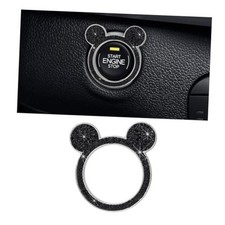 Augeny Bling Car Engine Start Button Cover, Rhinestone Key Ignition 1PC Black