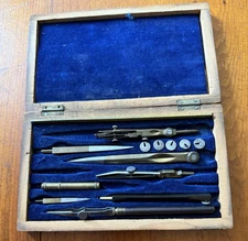 Vintage Drawing Instrument tools & Draftsman's Set in a Wooden Box