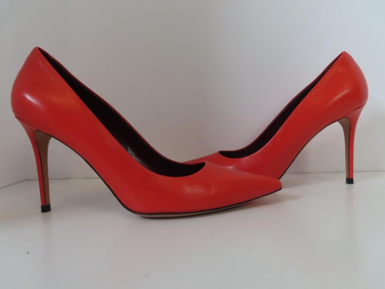CELINE Orange-Red Leather Pointed Toe Slim 95mm Heel Pumps Size 38
