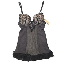 Rene Rofe NWT Babydoll Push Up Chemise Small Lingerie Black Lace Dainty Goth