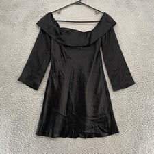 Reformation Maves Off Shoulder Dress Womens M Black Satin Mini Party Cocktail