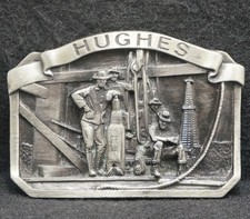 XA07144 NOS VINTAGE 1970s  HUGHES  OIL COMPANY DRILLING ENERGY BELT BUCKLE