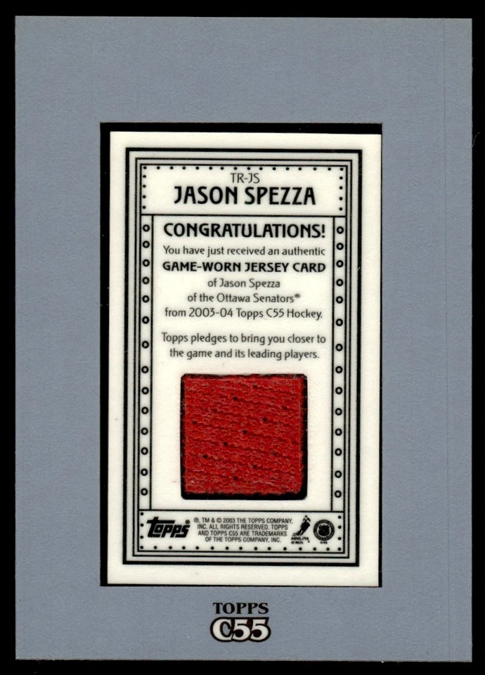 2003-04 Topps C55 Relics Jason Spezza Ottawa Senators #TR-JS - Image 2 of 2