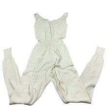 Vintage 1950s ivory wool blend sleeveless ribbed waist thermal one piece S/XS