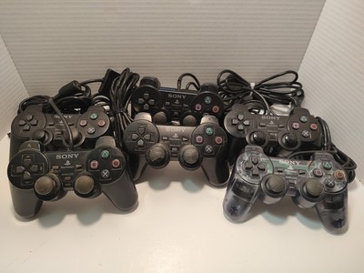  (X6) Sony PlayStation 2 Dual Shock Analog Controllers-(5 black-1 clear) AS-IS 