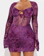 Purple Velvet Burnout Dress Mesh Sheer Corset Sweetheart Fairy Witchy Women's L