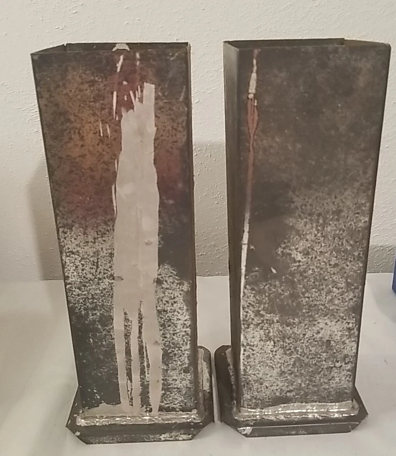Vintage Metal Candle Molds. Set of 2, 9 In Tall 3.75 Square Well Used - Image 2 of 4
