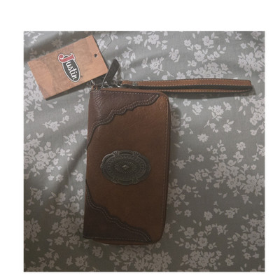 Justin Brown Zip-Around Wristlet Wallet w/ Concho Western Cowgirl women's