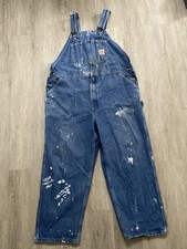 Carhartt Jean Bib Overalls Mens 44x28 Blue Denim Carpenter Workwear Farm R07-DST