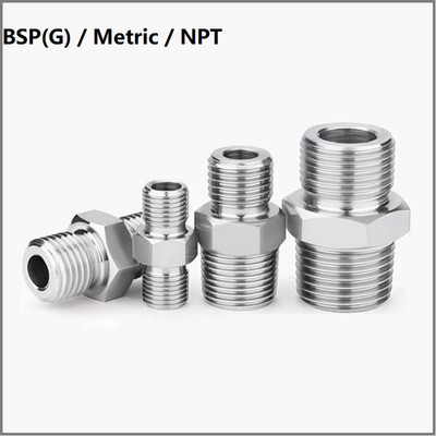 Stainless Male to Male Pipe Fitting BSP M8 NPT Straight Nipple Reducer Connector