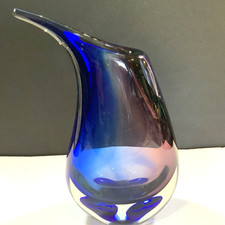 Vintage Art Glass Vase Purple and Blue 12 In Tall Murano Style Unique