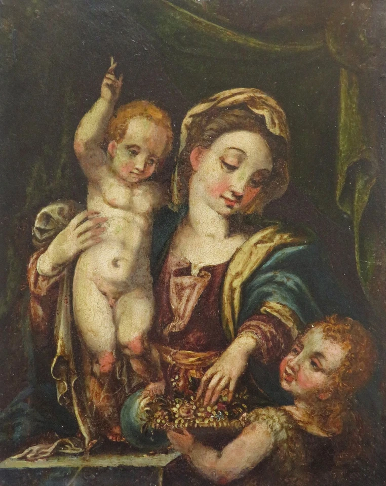PEINTURE sur CUIVRE début XVIIe. VIERGE à l'Enfant. FLANDRE. CADRE en bois doré - Photo 2/4