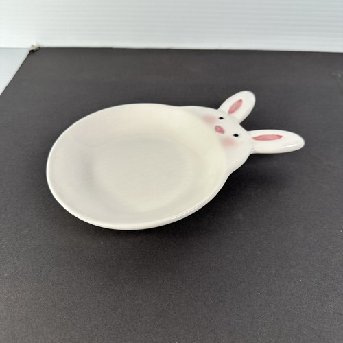 Hallmark White Easter Bunny Ceramic Trinket Dish Pink Ears 7.5" - Picture 5 of 6